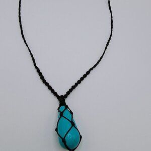 Unisex Macrame Necklace Handmade Natural Turquoise Spiritual Amulet